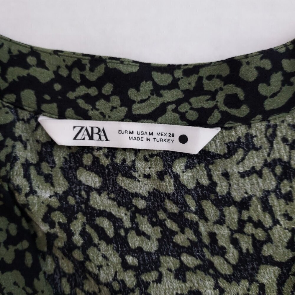 Zara Floral Print Tab Sleeves Mini Tiered Dress Size Medium - Picture 9 of 9